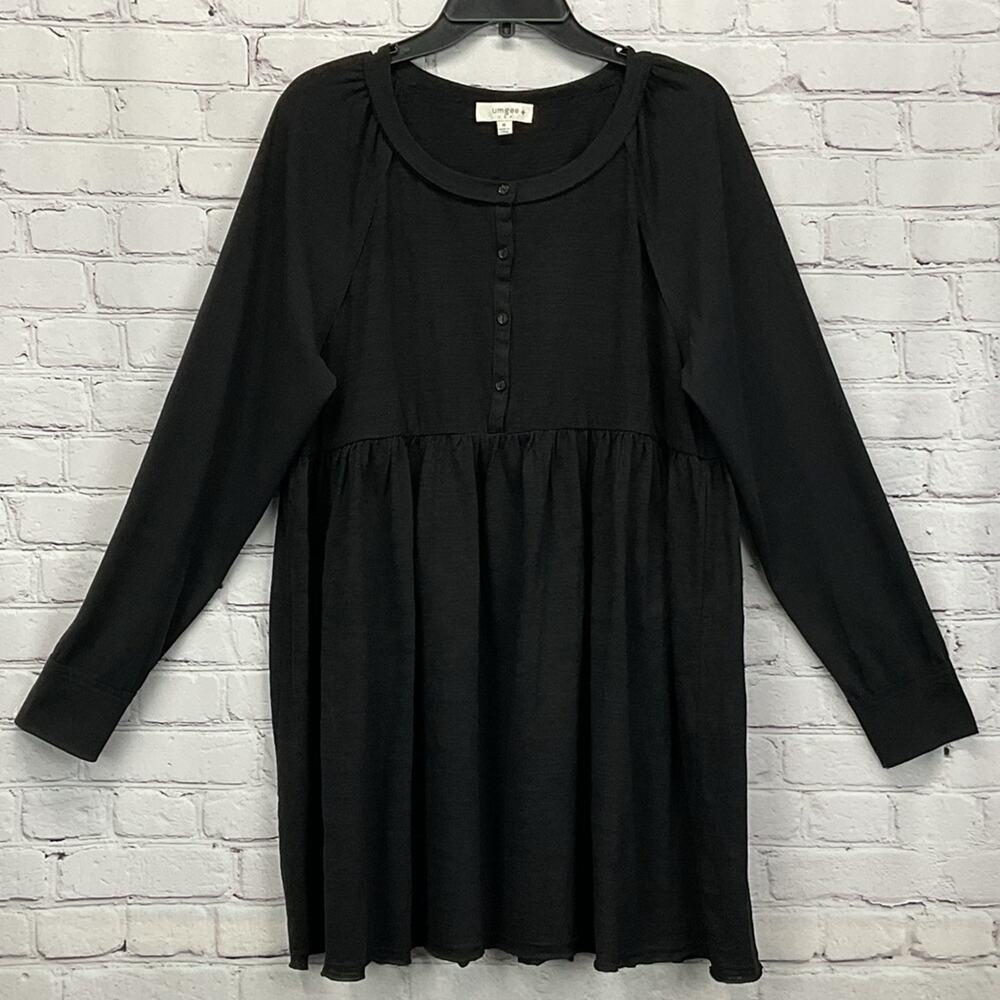 Umgee + Mini Dress/Tunic Top Women's Size XL Black Baby Doll Pullover Minimalist
